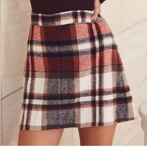 Lulus Mad for Plaid Cream & Orange Skirt S NWT